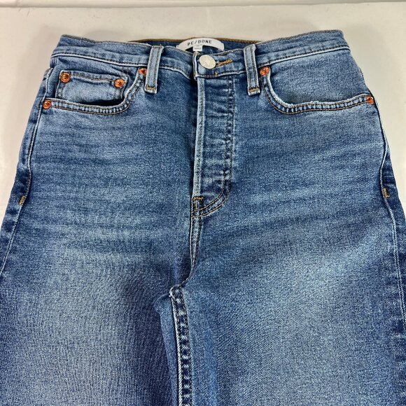 Re/Done Jean Women 25x26* 70s Stove Pipe High Rise Skinny Crop Blue Denim Tag 25 - Picture 2 of 16